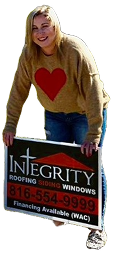Woman holding Integrity sign